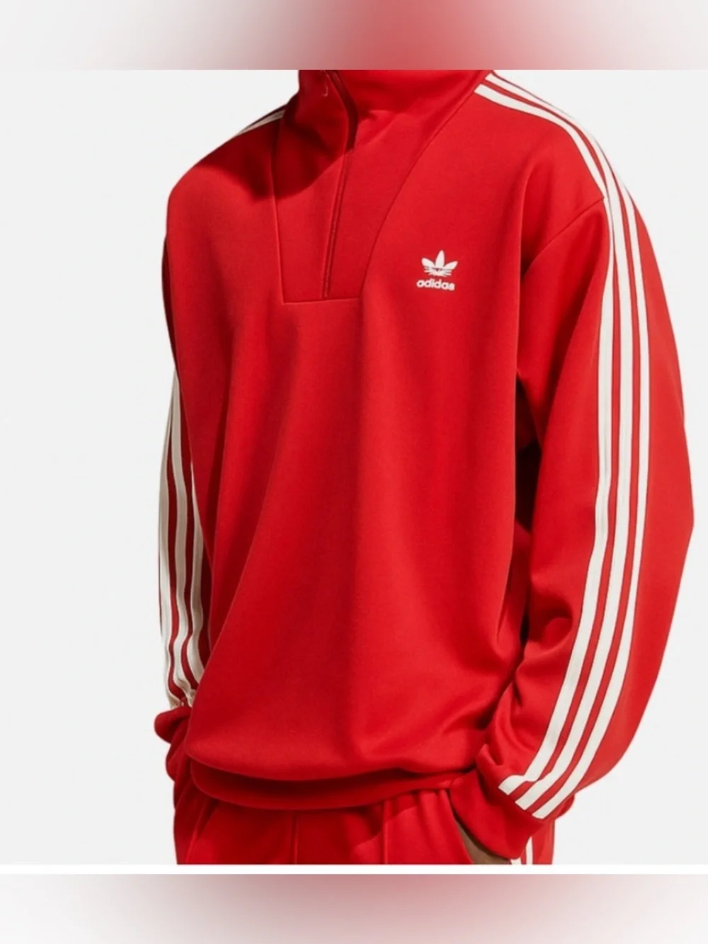 Adidas Funnelneck Track Top Red Pullover Three Stripe Mens Size S
